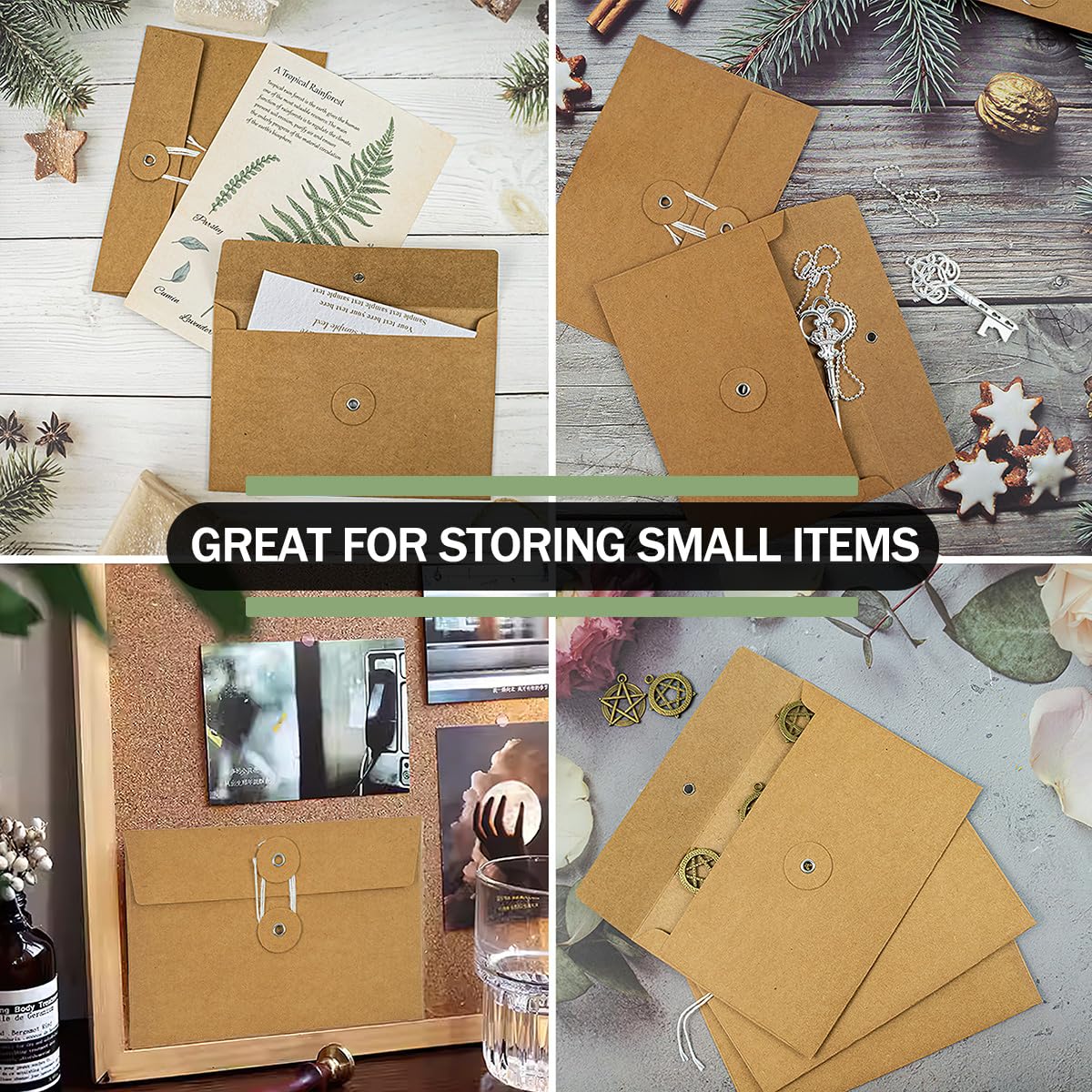 40 Pcs Kraft Paper Envelopes with String Tie Closure Project Pockets Document Organizer for Office Folder Booklet Bag, 4.53 x 6.7 inches (Brown)