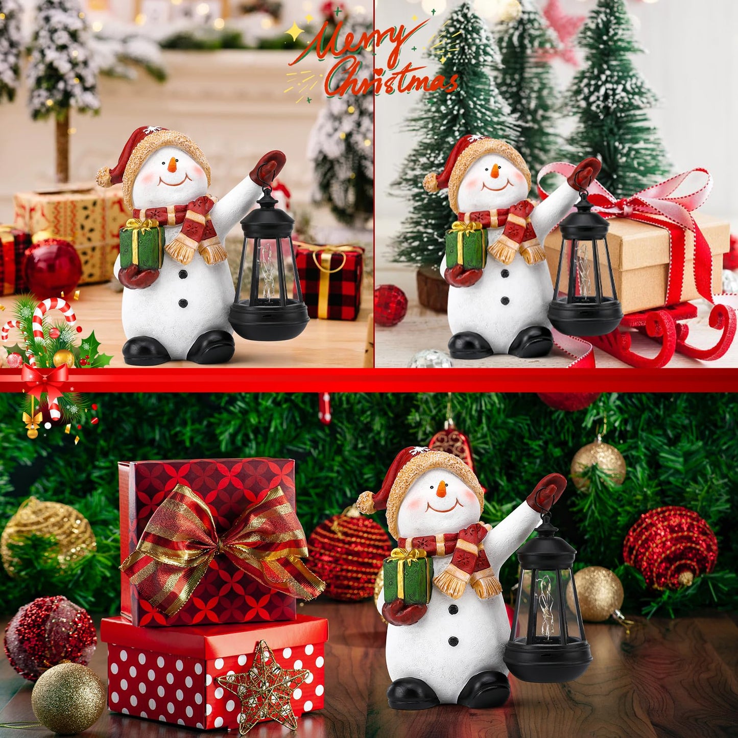 WONDHOME Solar Christmas Snowman Decoration Resin Snowman Outdoor Statue with LED Lantern for Porch Garden Patio Yard Home Decor Christmas Gardening Gifts for Women Mom