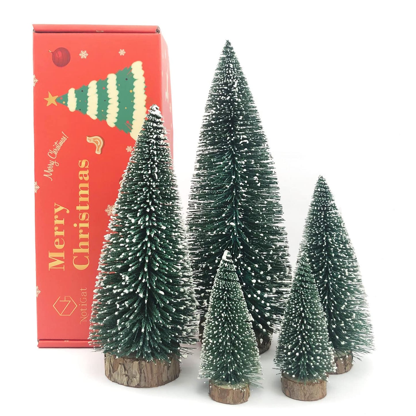NotiGat mini Christmas Tree Bottle Brush Christmas Trees with Wooden Bases Christmas Decorations for Party Table top decer Christmas Tree （5pcs）