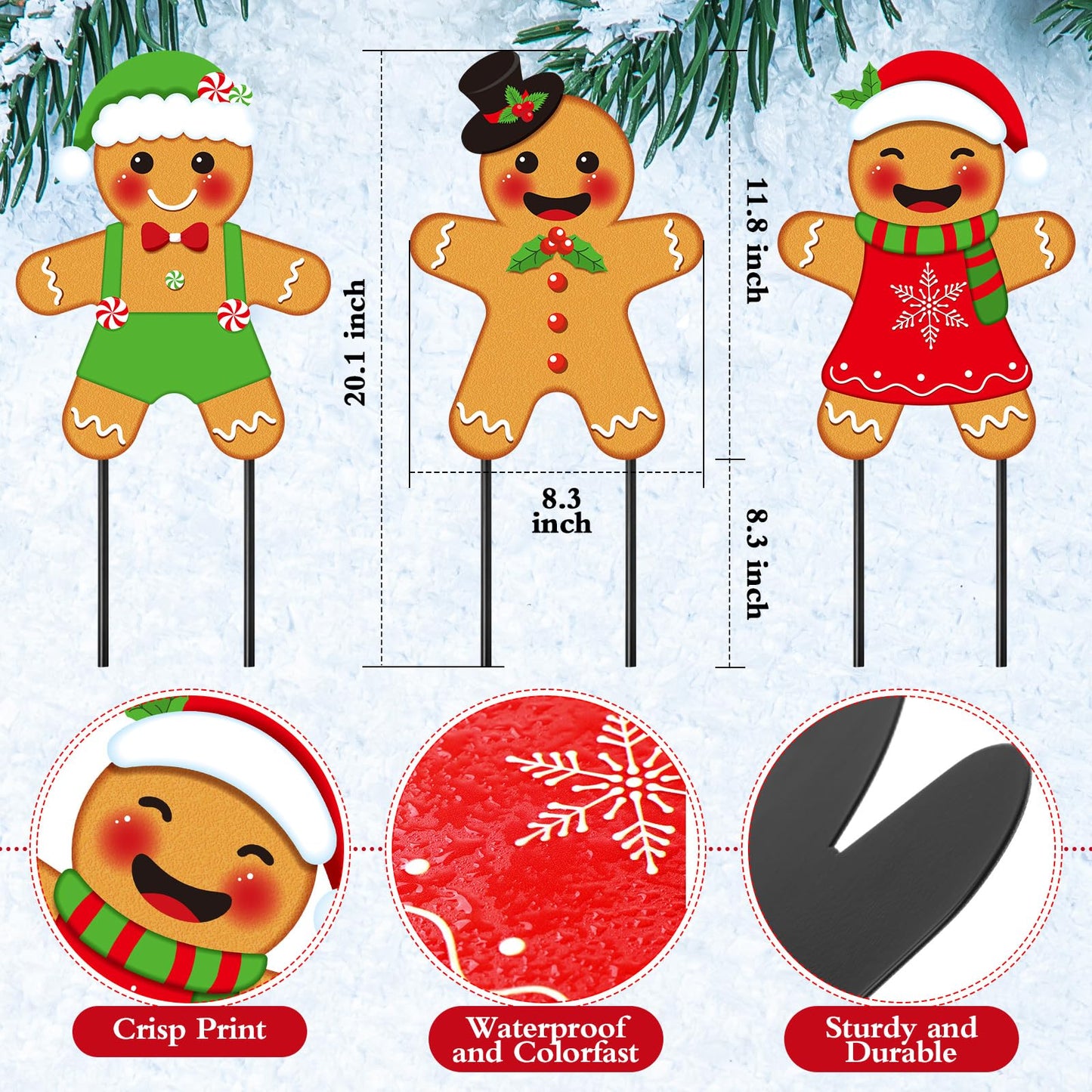 Drydiet 3 Pack Metal Christmas Yard Signs Decor Xmas Yard Stakes Outdoor with Stakes for Holiday Outdoor Garden Lawn Pathway Decoration(Gingerbread Man)