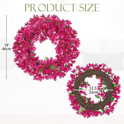 Briful Spring Front Door Wreath 18inches Artificial Bougainvillea Flower Wreath Silk Pink Floral Hanging Wreath Outdoor Summer Wreath for Home Wall Mantle Party Wedding Décor