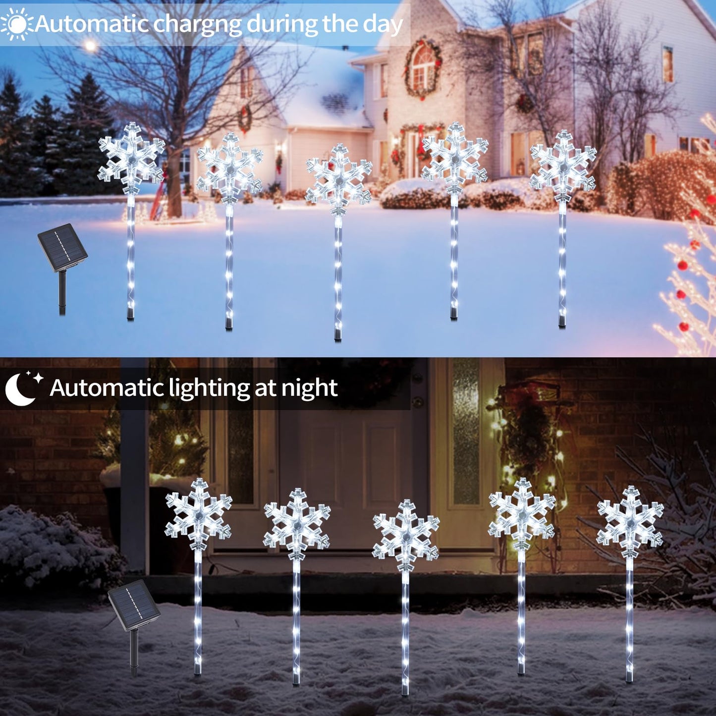 BRIGHTDECK Solar Christmas Snowflake Pathway Lights, Set of 10 Outdoor Garden Lights Decorations，Waterproof Stake Decorative Light for Yard Lawn Porch Walkway Decor (Cool White, 10 Pack)