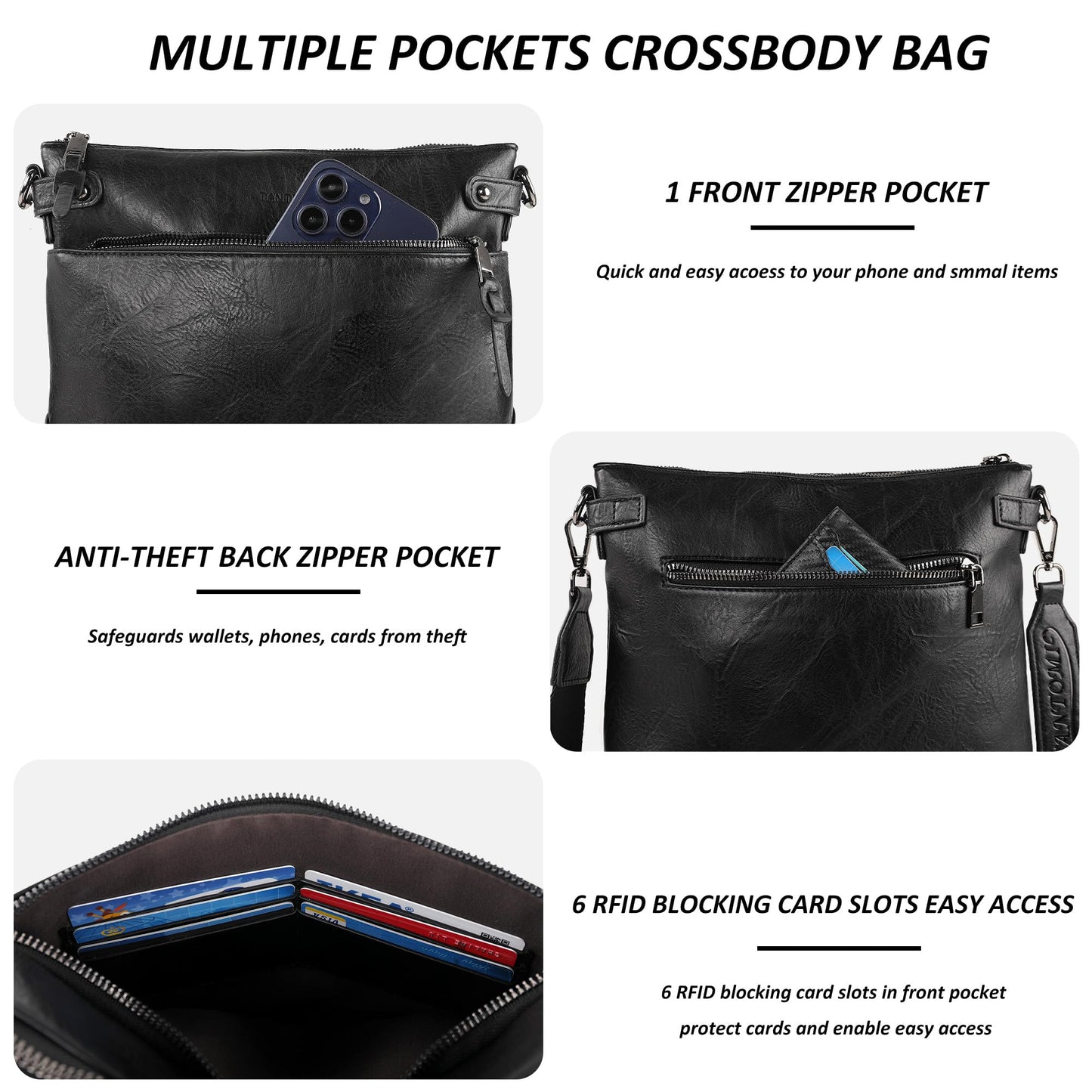 TANTOMI Crossbody Bags for Women, Vegan Leather Hobo Purse for Travel, Shoulder Handbags with Adjustable Wide Strap