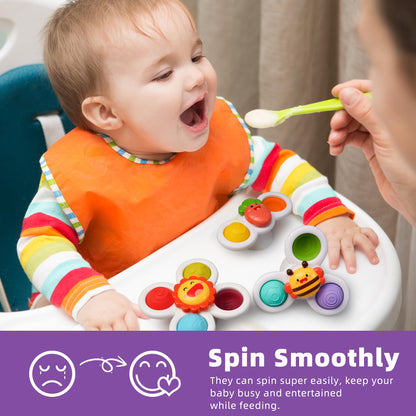 LiKee Strong Suction Cup Fidget Rotating Sensory Bath Toys for Baby 12 18 Months Airplane Car Travel Table & Window Toys for 1 2 Years Old Toddler Boys and Girls (Sun)
