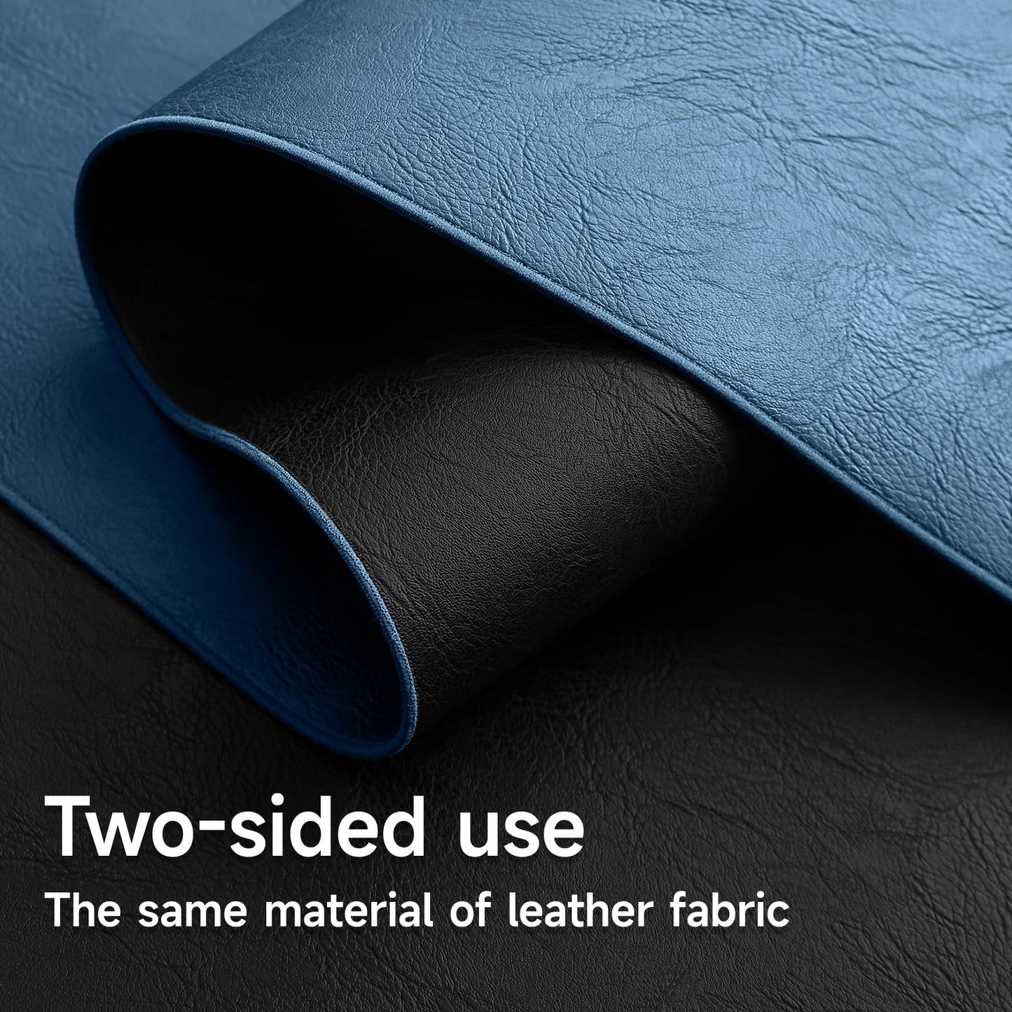 Double-Sided Faux Leather Table Runner, Blue & Black Reversible, Waterproof Heat Resistant Non-Slip Wipeable Oil-Proof Tablecloth, for Dining/Coffee/TV Stand/Dresser 13x72 inch