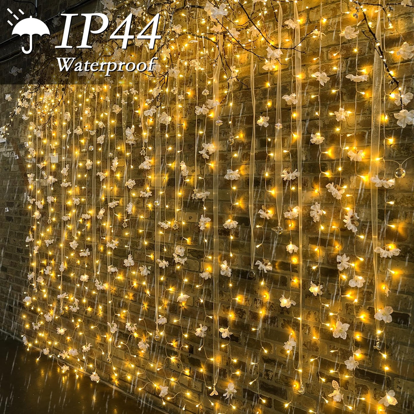 Soagrc 200 LED Warm White Curtain String Lights 9.8x6.6FT, Plug in Fairy Lights with 9 Hooks, Dimmable, Timer & 8 Modes, IP44 Waterproof, Bedroom Wall Wedding Party Christmas Indoor Outdoor Decor