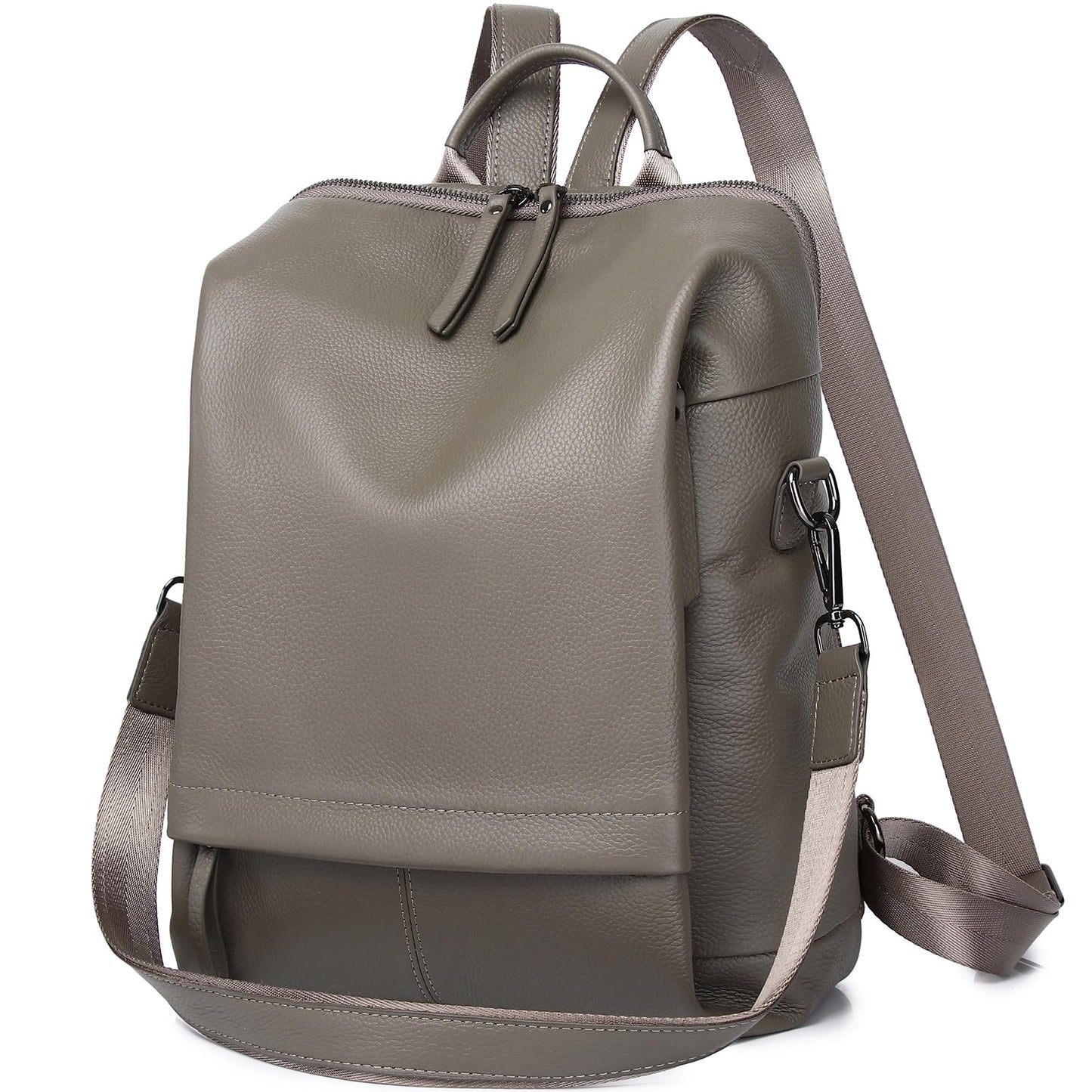 Wesccimo Genuine Leather Backpack Purse for Women, Fashion Designer Soft Backpack with Large Compartment Grey