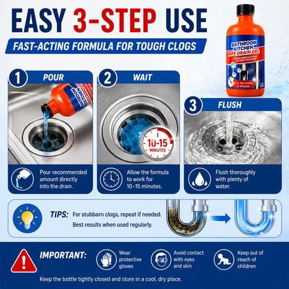 Drain Clog Remover, Drain Clog Dissolver, Opener-Cleaner, Toilet Clog Remover-Professional Strength Liquid Pipe Build Up Remover (2 pcs)