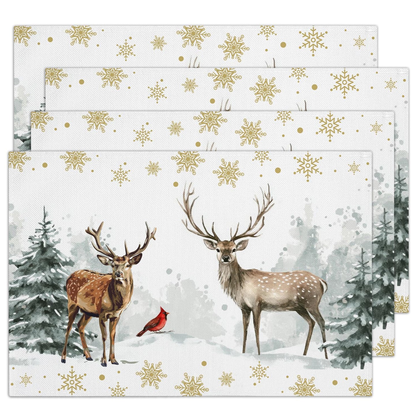 Christmas Tree Snowflakes Reindeer Placemats Set of 4 Winter Gifts for Christmas Women Rustic Holiday Placemats Decor for Xmas Party Home Kitchen Dining Recyclable Table Mats 12x18 inch - DH726
