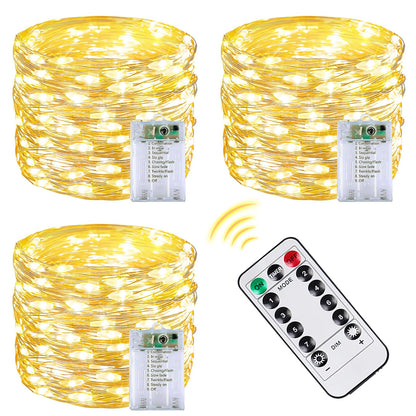 3 Pack 60 LED Fairy Lights Battery Operated with Remote, 8 Modes String Lights Indoor Outdoor, Cuttable Battery Light for Home Bedroom Wedding DIY Centerpiece Christmas Decorations (Warm White)