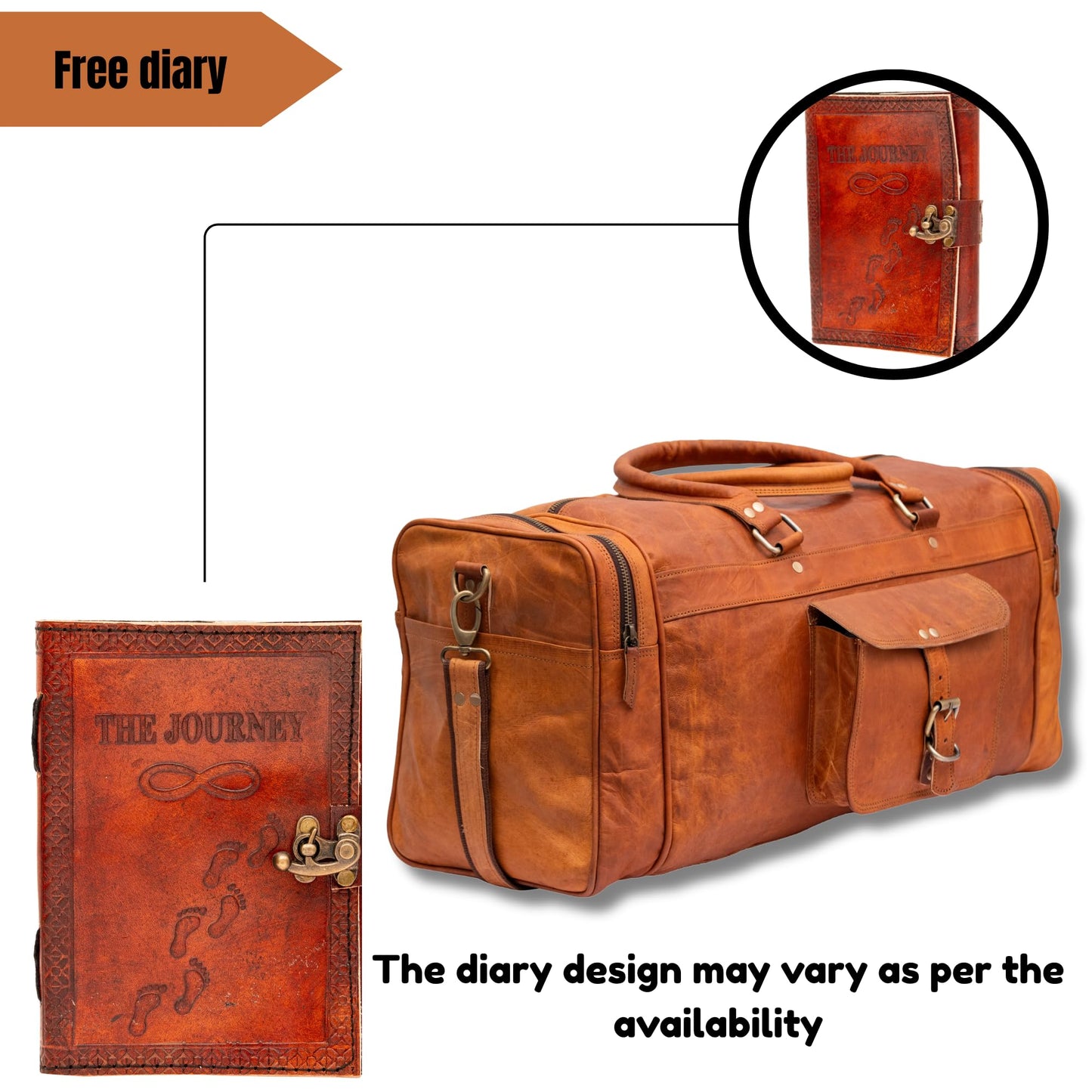 24” Full-Grain Leather Duffle Bag for Men & Women | Vintage Travel Weekender, Overnight Gym & Carry-On Luggage | Handmade Genuine Leather Bag with Shoulder Strap | Large Capacity Gift