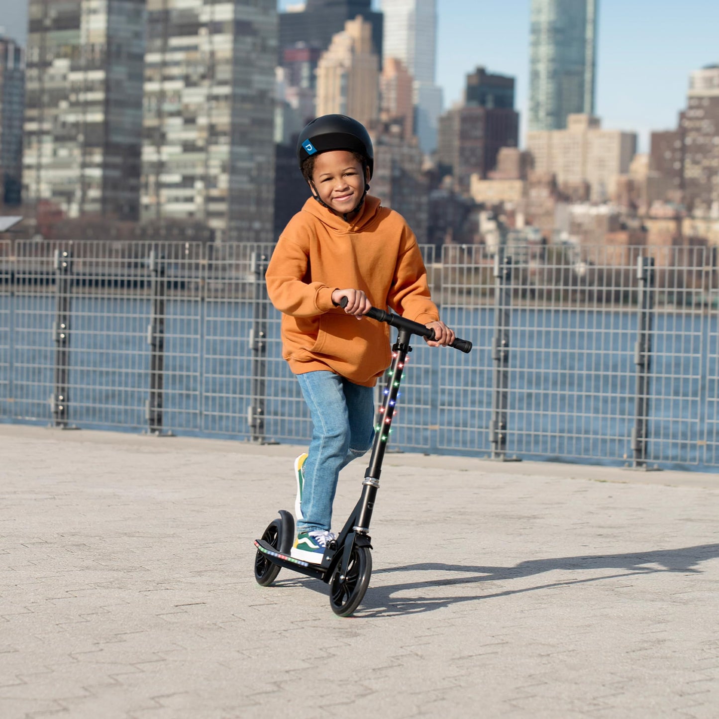 Jetson Jupiter Jumbo 3 Wheel Light Up Kick Scooter, Black- Adjustable Handlebar Foldable Ride On Toy for Toddlers and Kids Ages 5 and Up