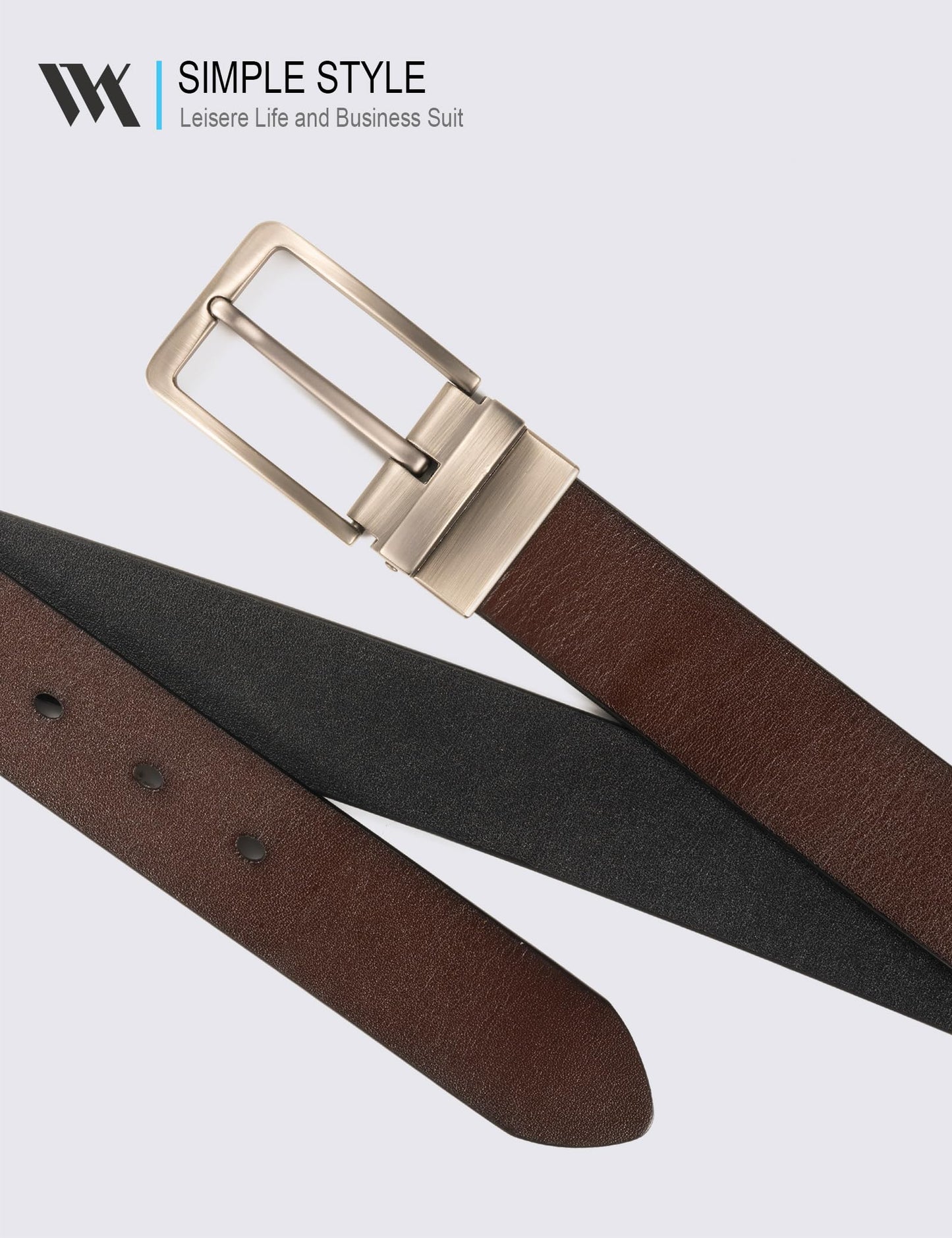 WOLFANT Two-in-One Reversible Leather Belt,100% Italian Full Grain Real Solid Leather Dress Casual Belt