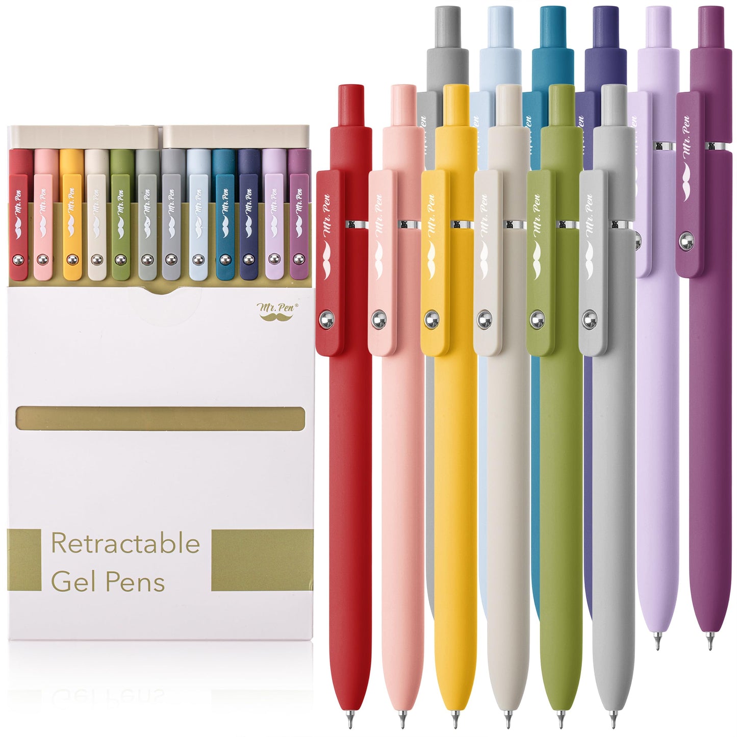 Mr. Pen- Retractable Gel Pens, 12 Pack, Morandi and Vintage Barrels, Fast Dry, Black Gel Pens Fine Point 0.5mm, Aesthetic Pens for Journaling
