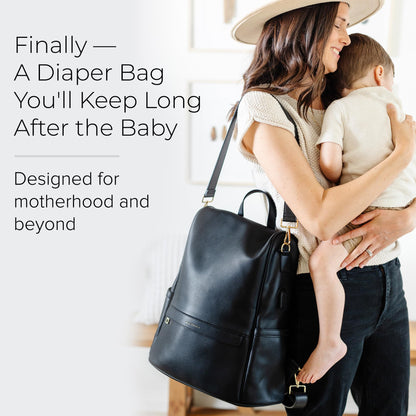 MIA + SOPHIA Leather Diaper Bag Backpack with USB Charging port, Changing Pad, Stroller Straps (Black Mia)