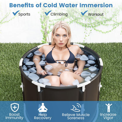 GYMAX Ice Bath Tub, 66 Gal Cold Plunge Tub with Lid & Click Design, Foldable Cold Bath Plunge Tub for Athletes Cold Water Therapy, Portable Freestanding Soaking Tub for Backyard, Home