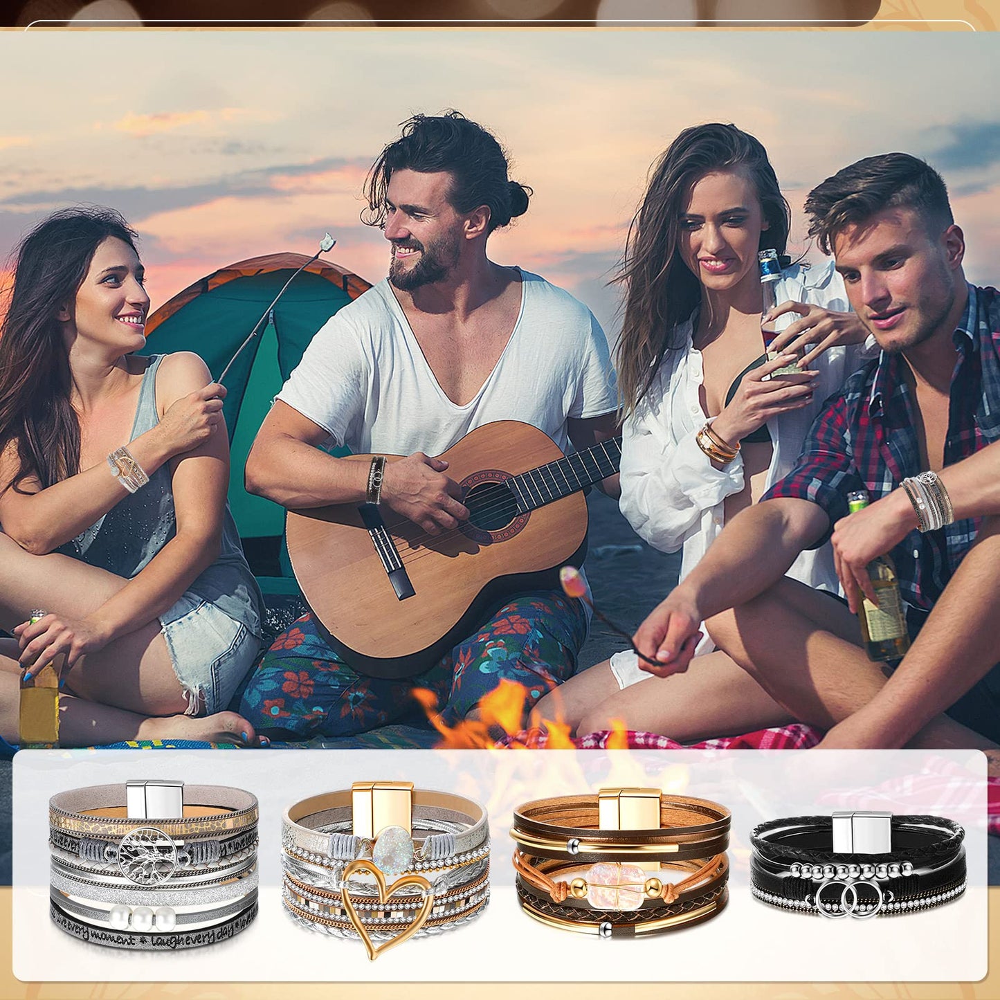 Yinkin 6 Pcs Boho PU Leather Wrap Bracelets for Women Stack Multi Layer Bohemian Cuff Bracelets trendy Jewelry Gifts(Stylish)