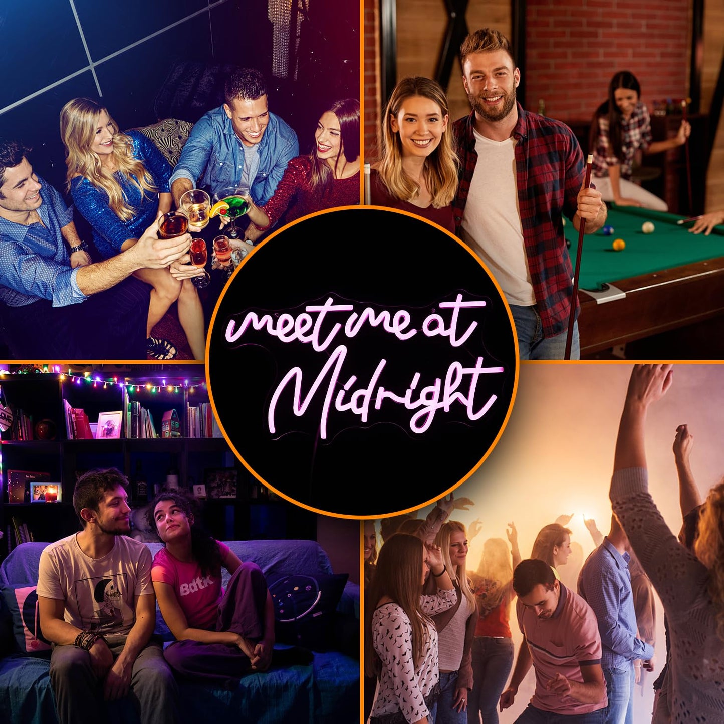 Dimmable Meet Me At Midnight Neon Sign LED Pink Words Neon Light For Wall Decor USB Powered Letters Light Up Sign for Bedroom Party Bar man cave (16.5“*8.7”）