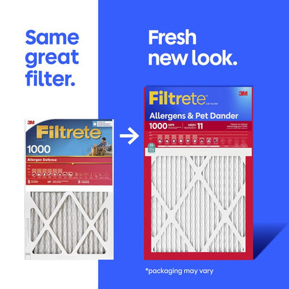 Filtrete 12x36x1 Air Filter, MERV 11, MPR 1000, Allergens & Pet Dander, 3-Month AC and Furnace Filters, Cleaner Air, Reliable Airflow, 4 HVAC Filters (Actual Size 11.68 x 35.68 x 0.81 in)
