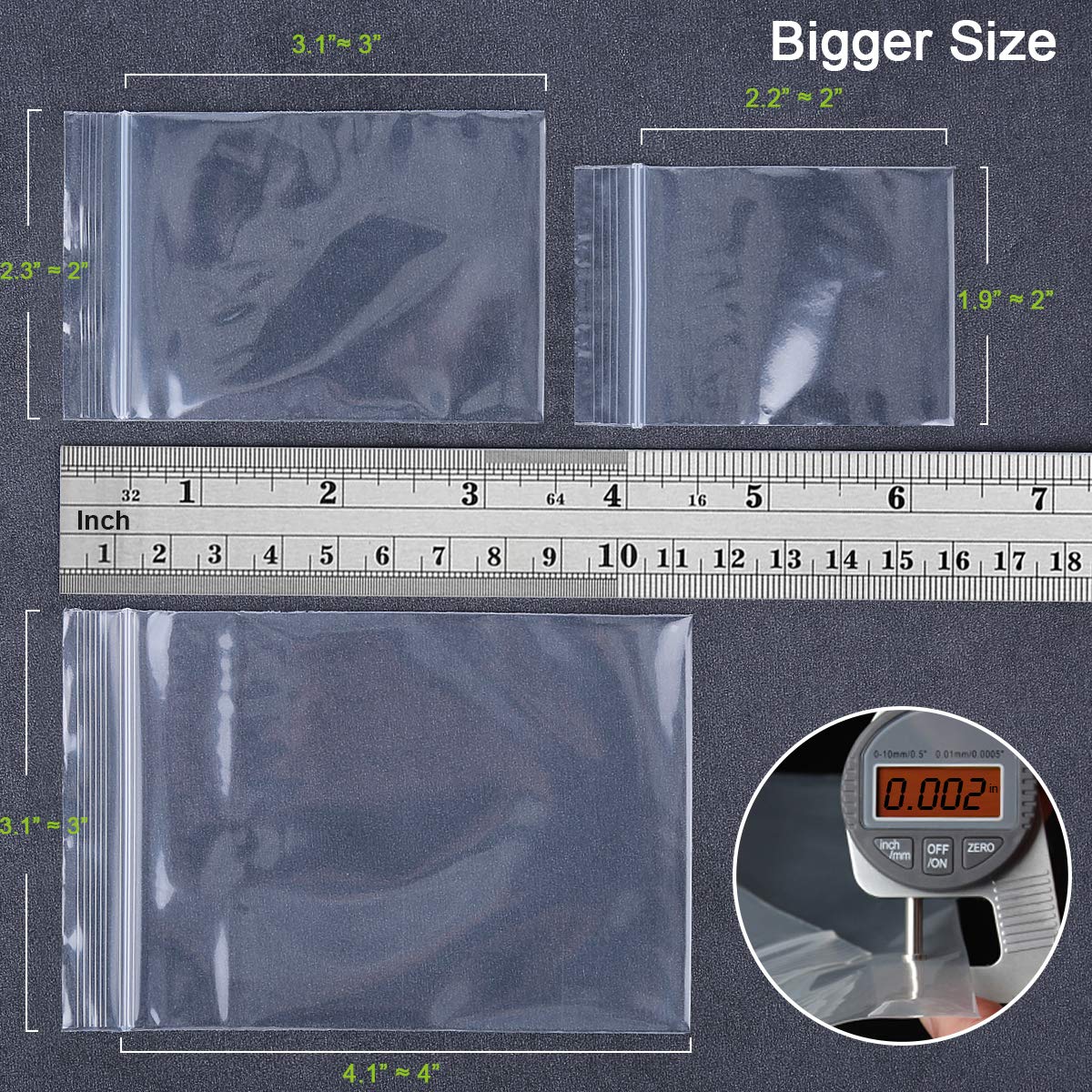 Valchoose Premium 600 Count Zip Poly Bags Clear, 2Mil 3 Assorted Sizes - 2 X 2, 2 X 3, 3 X 4 in Sturdy Seal Tight, Food Grade Safe, Small Poly Bags Reused for Jewelry Ring Coins Beads Pill