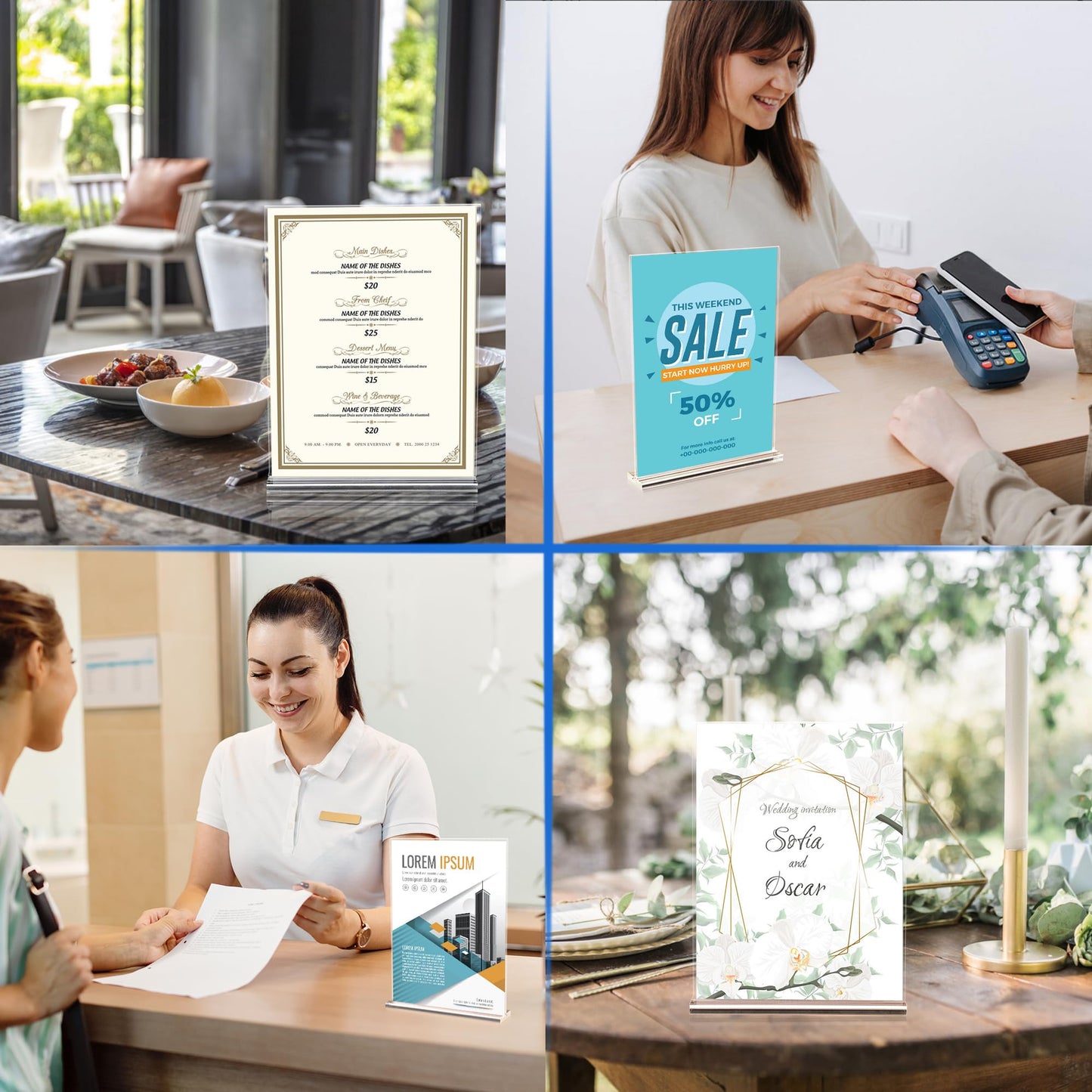 ZongXing acrylic sign holder 8.5 x 11 Paper Stand 10 Pack Clear Double Side T Shape Acrylic Table Signs for Displaying, Flyer Holder Paper Card Holder for Office Business Store Mall Restaurants