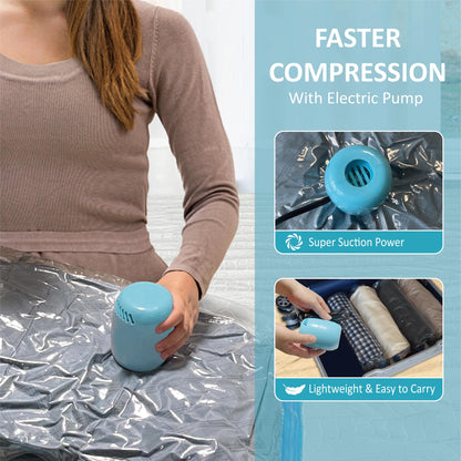Vacuum Storage Bags with Electric Pump, 10 Jumbo Space Saver Bags Vacuum Seal Bags with Pump, Space, Vacuum Sealer Bags for Clothes, Comforters, Blankets, Bedding