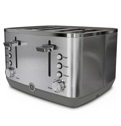 GE Stainless Steel 4 Slice Toaster | Extra Wide Slots for Bagels, Breads, Waffles & More | 7 Shade Options | Countertop Kitchen Essentials | 1500 watt