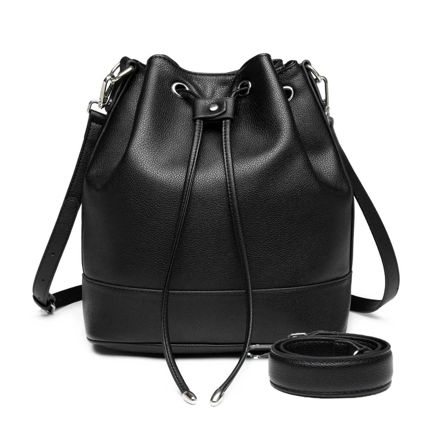 AFKOMST Leather Bucket Bags and Drawstring Crossbody Purse for Women Medium Tote and Hobo Handbags with 2 Shouder Straps