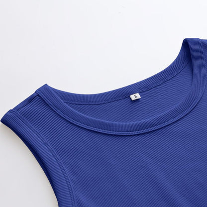 ANRABESS Womens Sleeveless High Neck Tank Tops Fashion Summer Casual Basic Slim Fit Ribbed Racerback Top Shirt Clothes Klein Blue X-Small