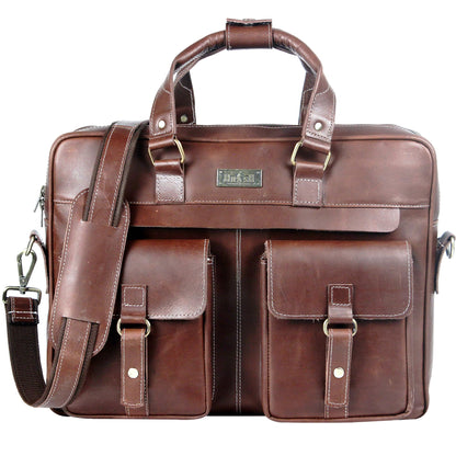 HULSH Genuine Leather briefcases for men 17 inches computer bag for men | Laptop/Work bag, Satchel for Business and Office (Brown Buff)