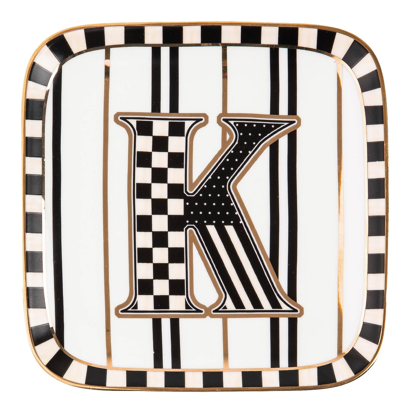 MACKENZIE-CHILDS Ceramic Monogram Dish, Decorative Letter Plate, 5.75 Inches, K