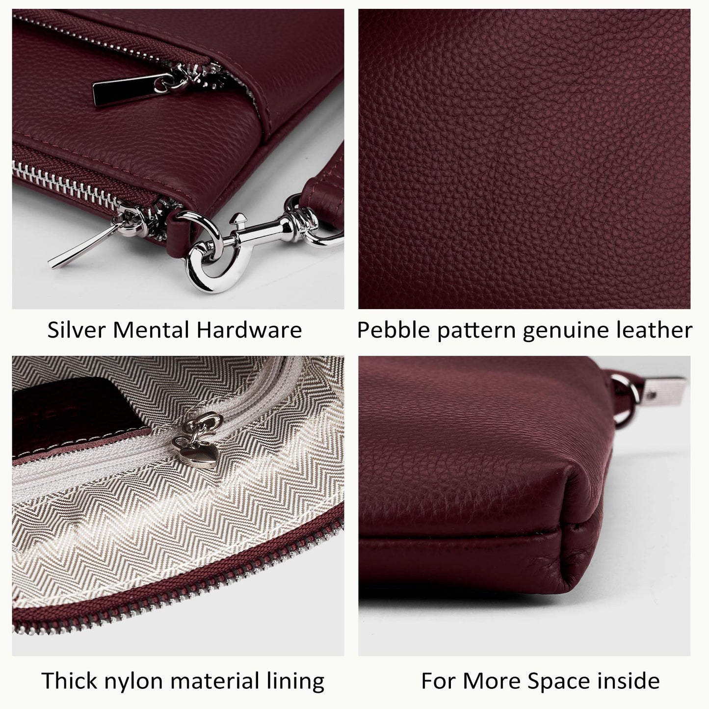 befen Genuine Leather Small Crossbody Bags for Women Travel Cross Body Bags Lightweight with Adjustable Shoulder Strap, Burgundy Red