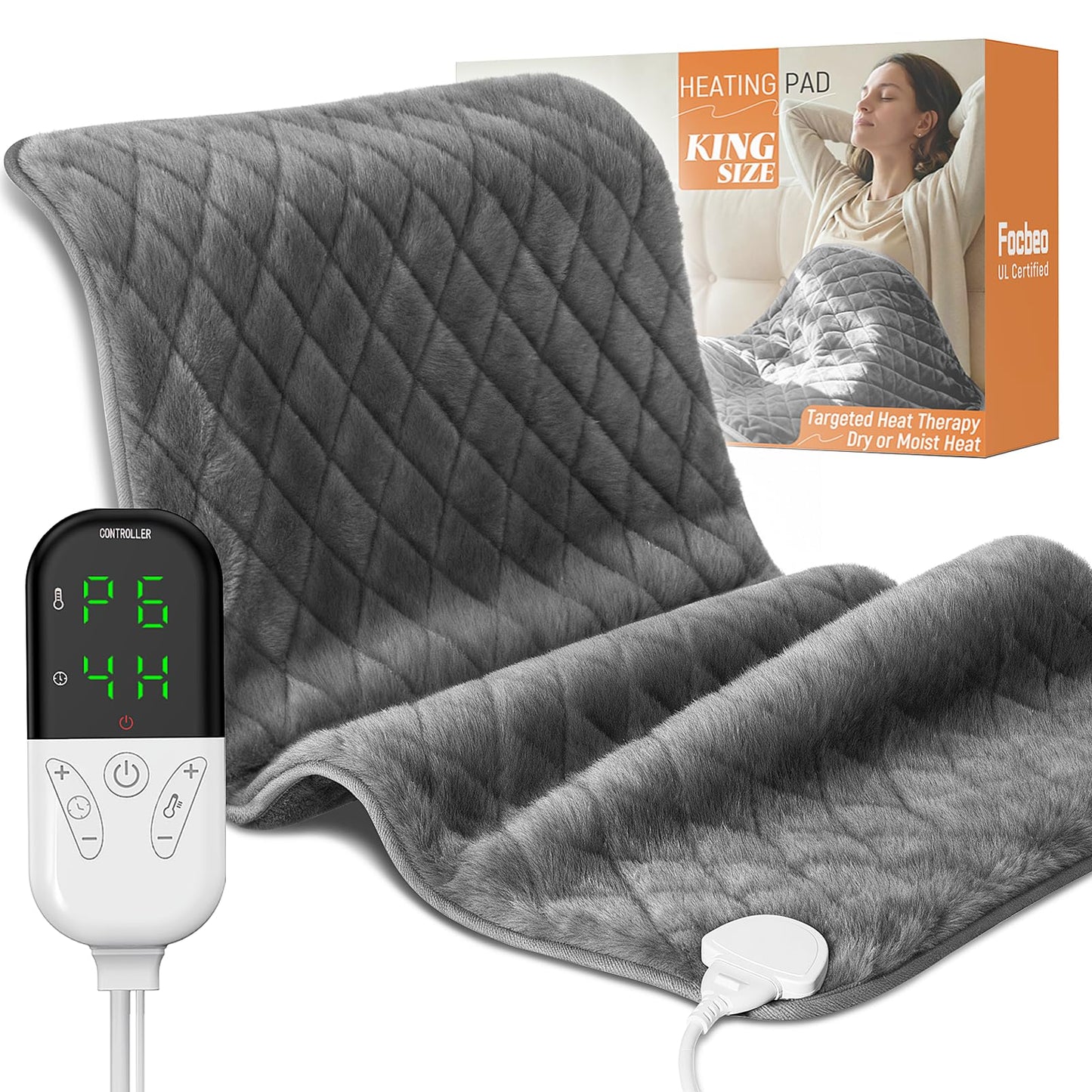 Electric Heating Pad for Period Cramps - 35"x20" XL Large Heated Pads for Back, Neck, Shoulder & Legs Pain Relief, Moist Heat Option, Machine Washable, 6 Heat Settings, Auto Shut Off, Soft Velvet