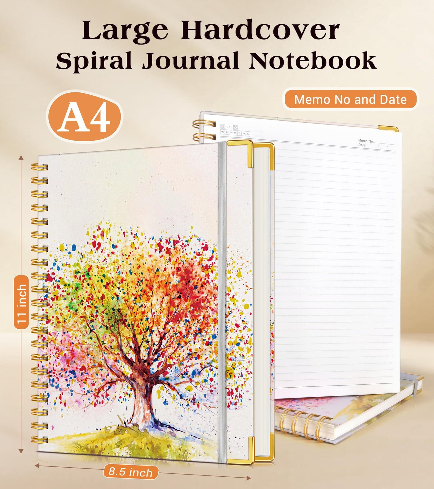 Lined Spiral Notebook Journal for Women, 200 Pages Cute Notebooks 8.5” x 11”, A4 Large Hardcover Spiral Journals with 100 GSM Thick Paper, College Ruled Notebook for Writing Work School, Colorful Tree of Life