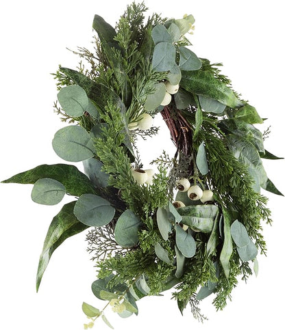 Pure Garden Artificial Wreath Set - Two 20-Inch Eucalyptus Wreaths for Spring, Summer or Fall Home Decor - Indoors or Covered Patio