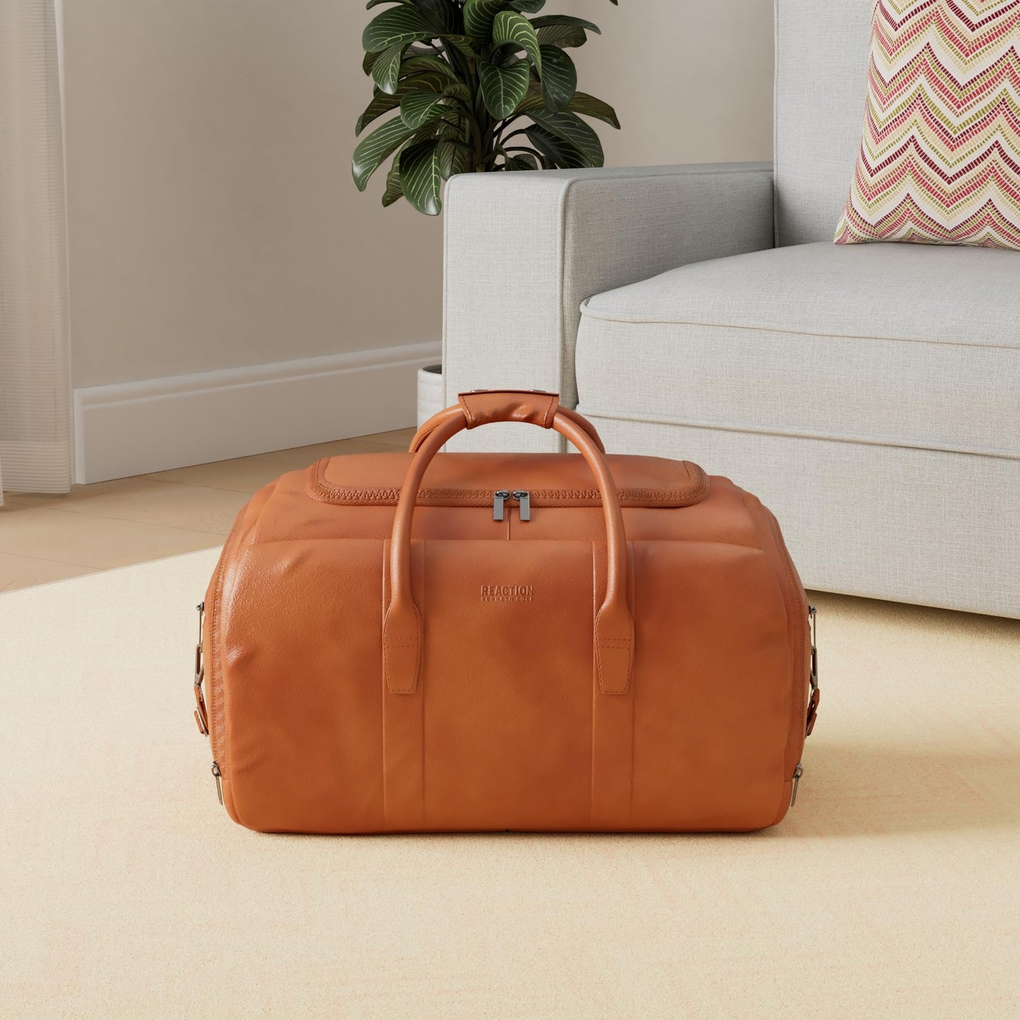 Kenneth Cole REACTION Duff Guy Colombian Leather 20" Single Compartment Top Load Travel Duffel Bag, Cognac