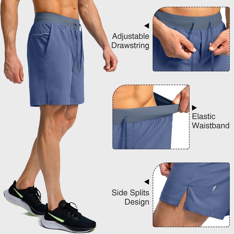 Soothfeel Men's Running Shorts with Zipper Pockets 7 Inch Lightweight Quick Dry Gym Athletic Workout Shorts for Men (Blue, S)