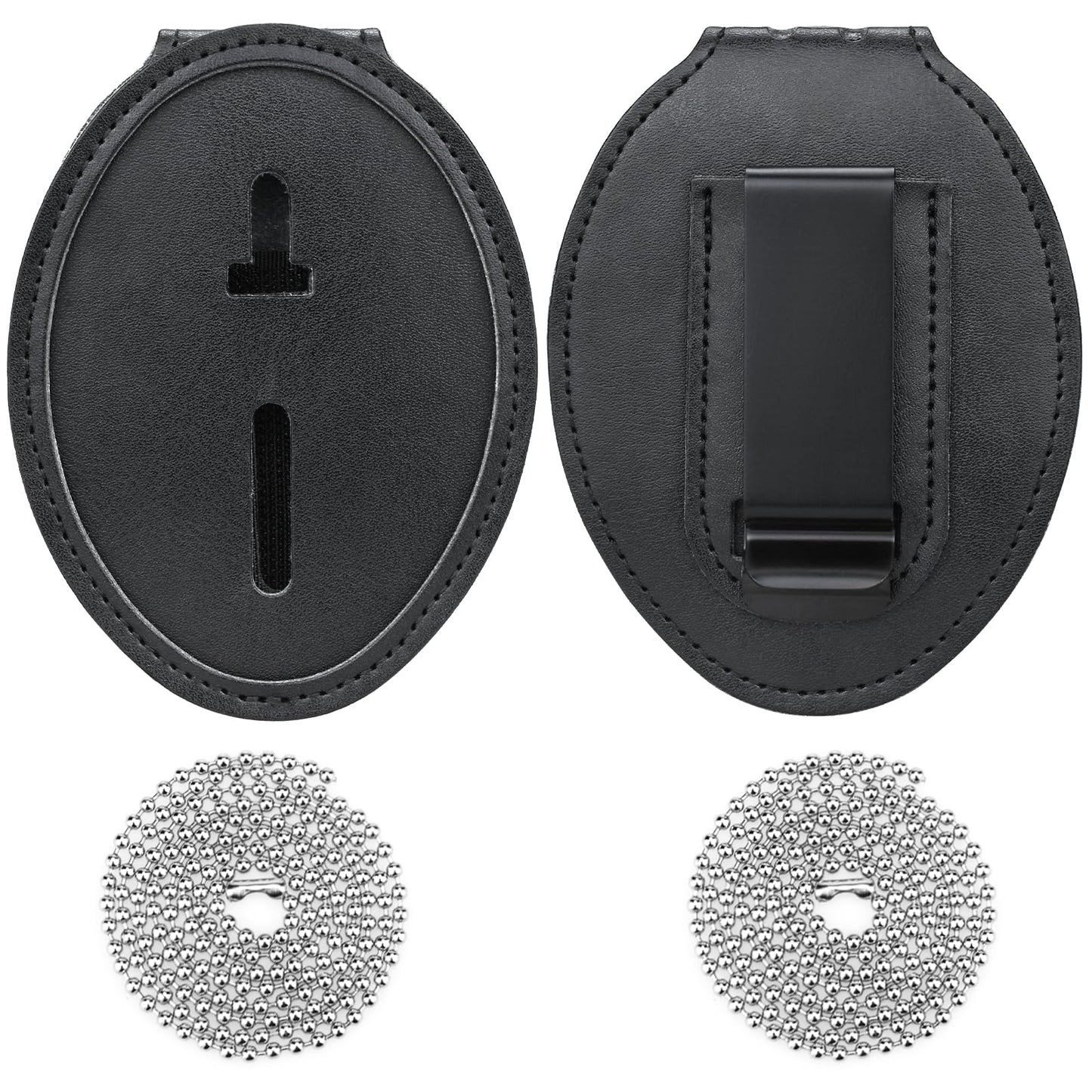 Police Badge Holder, 2 Pack Security Badge Holder Belt Clip, Metal Clip and Chain Included, Universal Leather Holder for Law Enforcement Ullnosoo