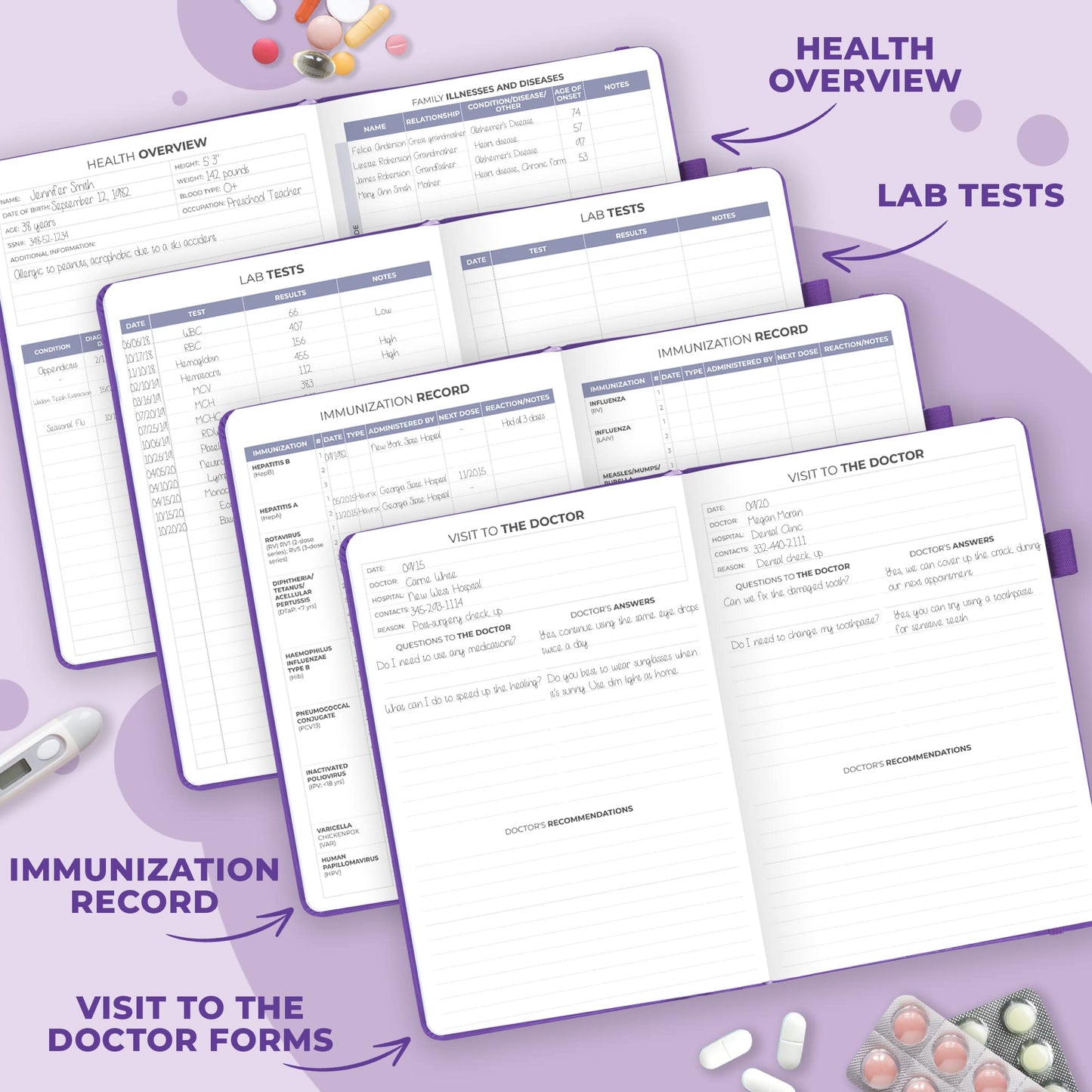 Clever Fox Compact A5 Medical Planner 12-Month – Medical Notebook, Health Diary, Wellness Journal & Logbook to Track Health – Self-Care Medical Journal – 12 Months, Undated (Purple)