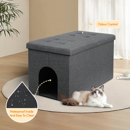 Zerbuger Cat Litter Box Enclosure Furniture for Odor Control, Hidden Cabinet Cats Litter Ottoman with Flip-Up Lid,Cat Litter Box Bench with Storage Space, Dog Proof(Grey, Large)