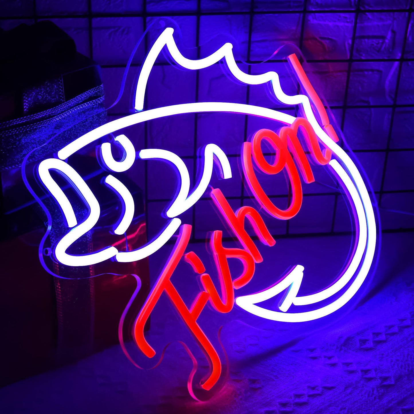 Fishing Neon Sign for Wall Decor Fishing Neon Light for Man Cave Dimmable Blue Red LED Light Up Sign for Bedroom Living Room club Party Birthday Gifts Wall Art Size12.9 * 14.4(WZCP052)