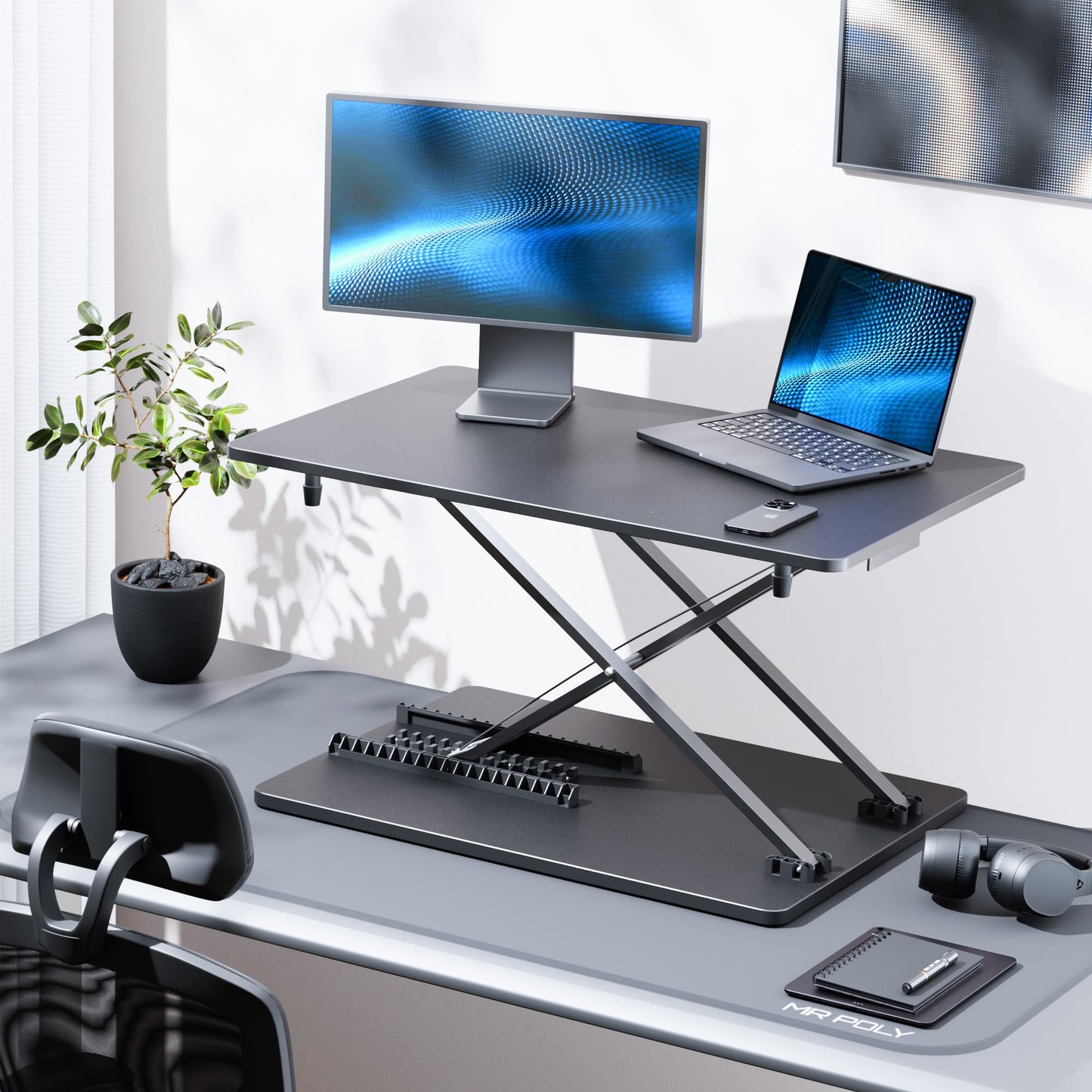 yoopin Standing Desk Converter, 25.16" × 15.75" Height Adjustable Laptop Stand for Desk, Sit Stand Monitor Stand, No Assembly Required for Home and Office Use (Black)