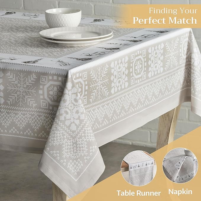 Maison d' Hermine Table Cloth Rectangle Table 100% Cotton 60 x 90 Inches Fall Tablecloth Reusable Everyday Use for Thanksgiving Christmas Decorations Dining Farmhouse Party (Cozy Christmas)