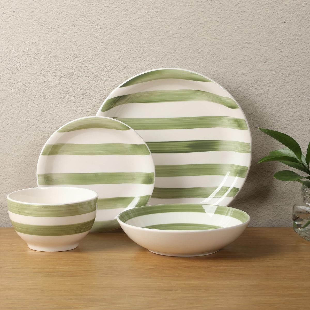 Gibson Home Queenslane 16 Piece Double Bowl Plates and Bowls Dinnerware Sets - Matte Blue