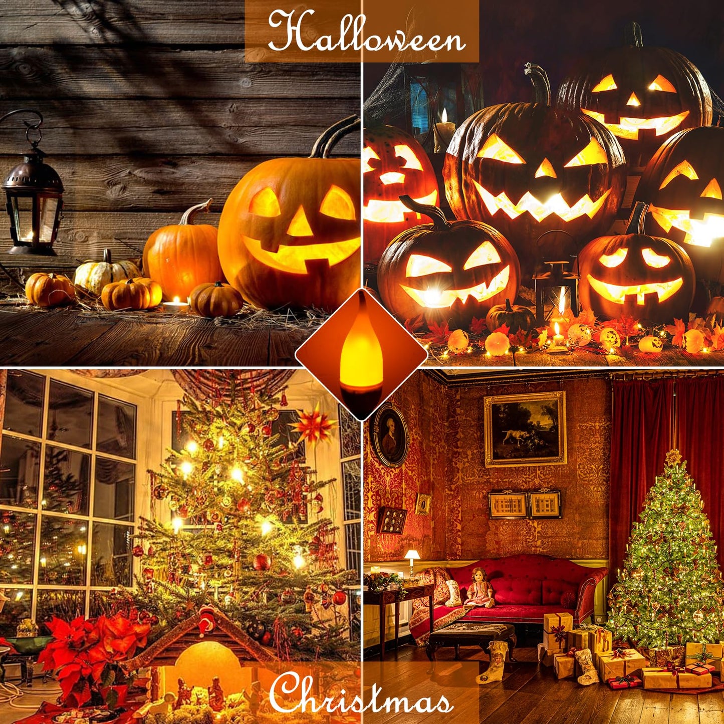 Bestview LED Flame Effect Light Bulbs,3 Modes Flickering Light Bulbs, Smart E12 Chandelier Base Candle Fire Light Bulb for Halloween, Christmas,Party, Porch, Indoor&Outdoor Home Decoration -2 Pack