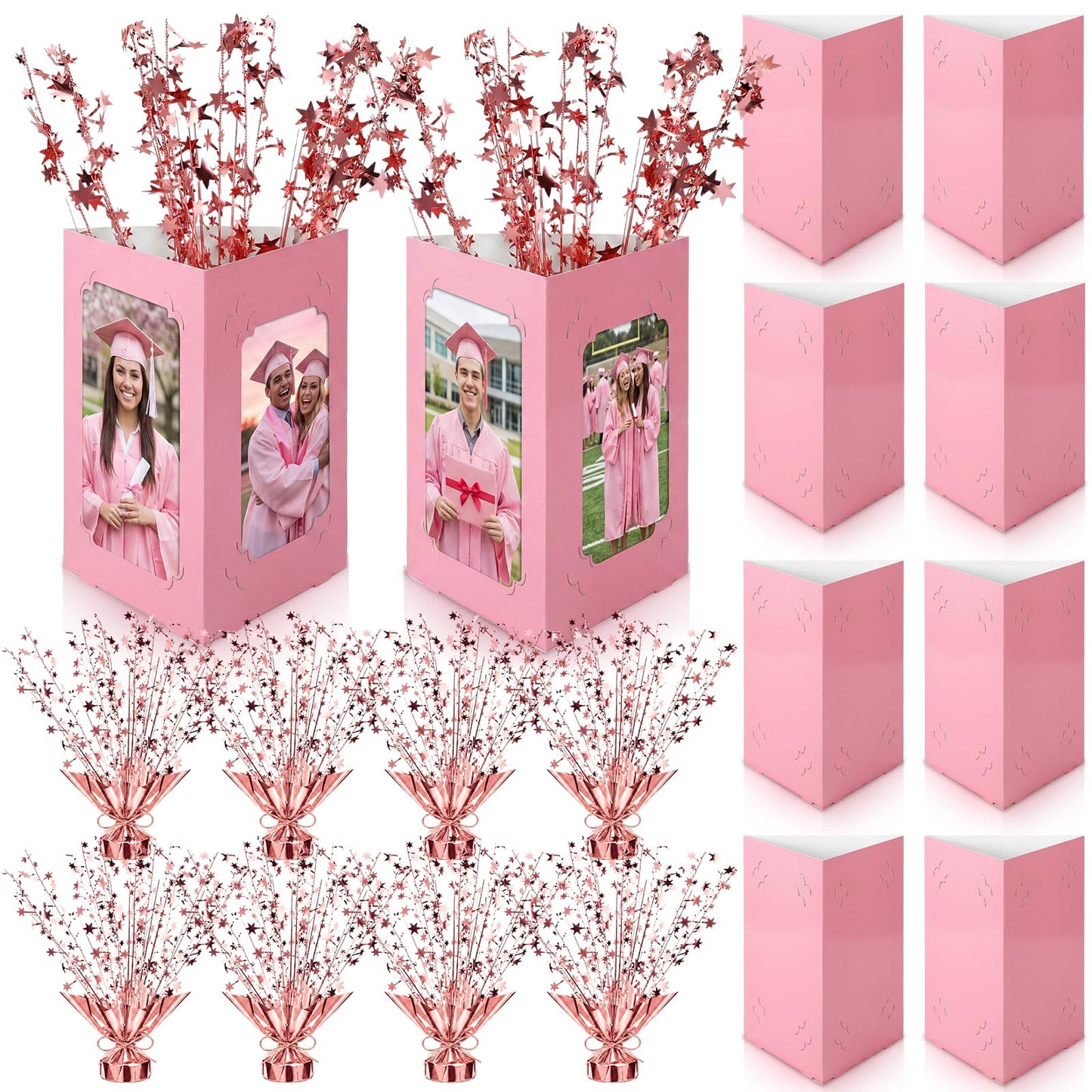 Yinder 16 Pcs 2026 Graduation Centerpieces Decoration Rose Gold and Pink 6/7 Inch Photo Display Frames Box Glitter Metallic Foil Spray Star Tabletop Decor for Class of 2026 Grad Party Decorations