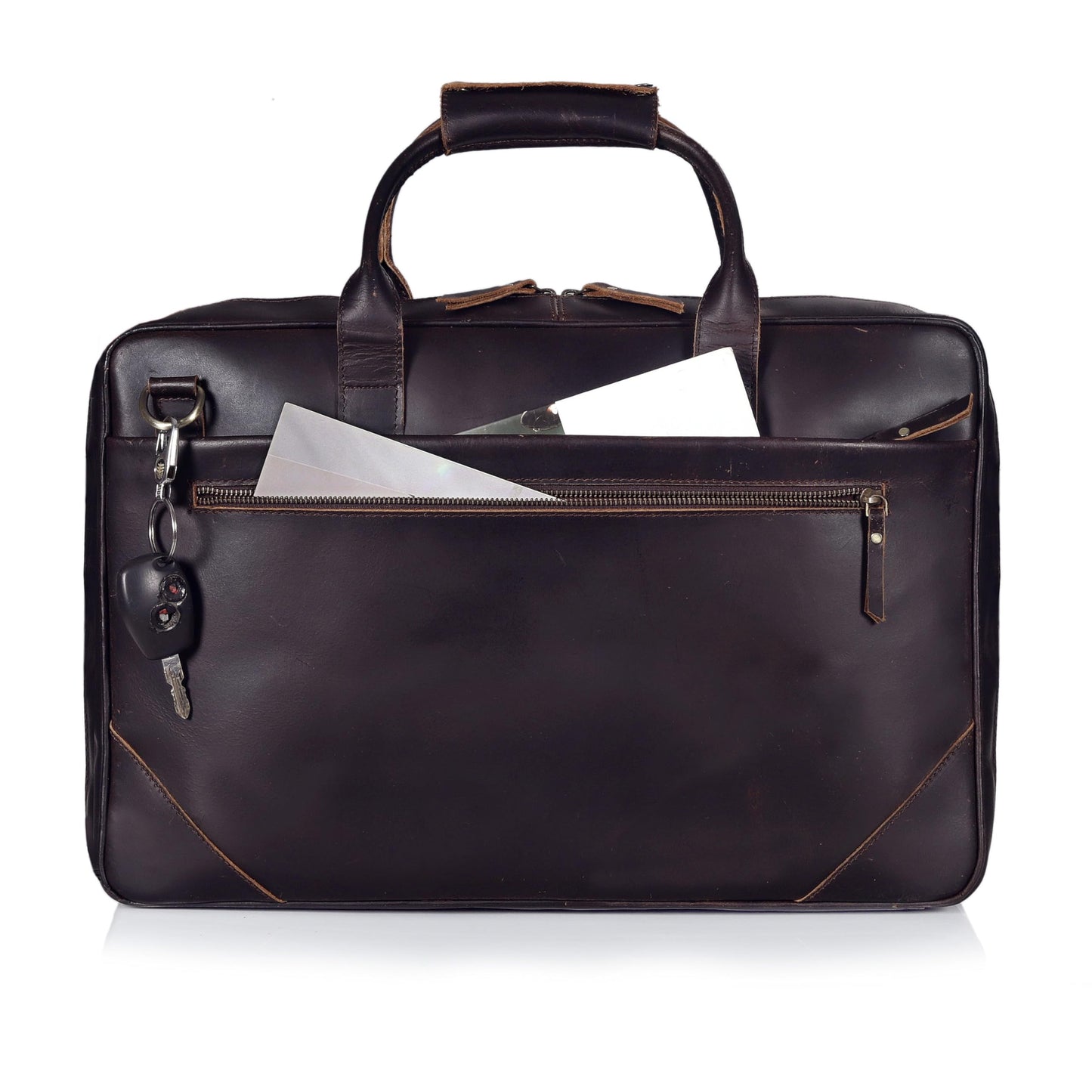 Full Grain Leather Slim Briefcase for Men 17.6 Inch Laptop Messenger Bags Crossbody Shoulder Brown Vintage Attache Case Business Work Lawyer Computer Bag