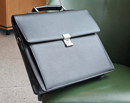 Mens Leather Briefcases Office Attorney Attache Case Ideal Gift Messenger Bag w/Padded Compartment for 15.6" Laptop, Black