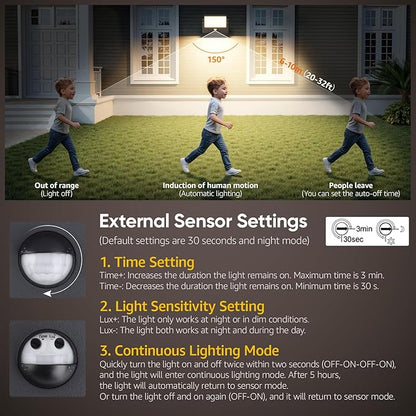 2 Pack 40W Motion Sensor Outdoor Wall Lights, 3000K Black LED Light Fixture, IP65 Waterproof Exterior Porch Light, 360 ° Adjustable Head Flood Wall Lighting for House