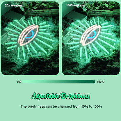 Evil Eyes Neon Signs for Wall Decor, Dimming LED Green Goth Eyes Neon Signs, Bohemian Wall Decor Witchy Decor USB Neon Wall Signs for Bedroom Meditation Decor Charm Gift Unique Home Christmas Gift(11.8x13in)